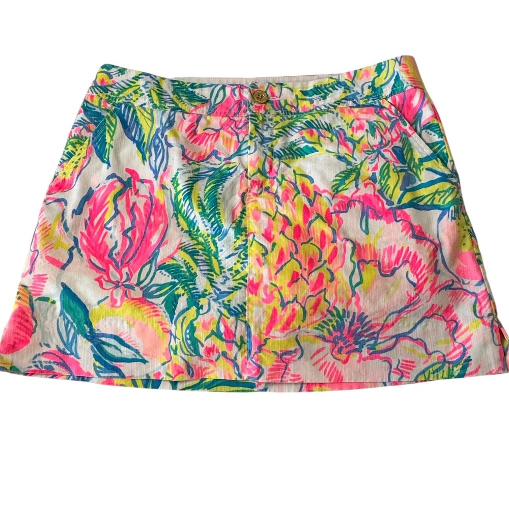 Lilly Pulitzer Womens Pink Yellow Floral Pineapple Slub Mini Skort Size 10